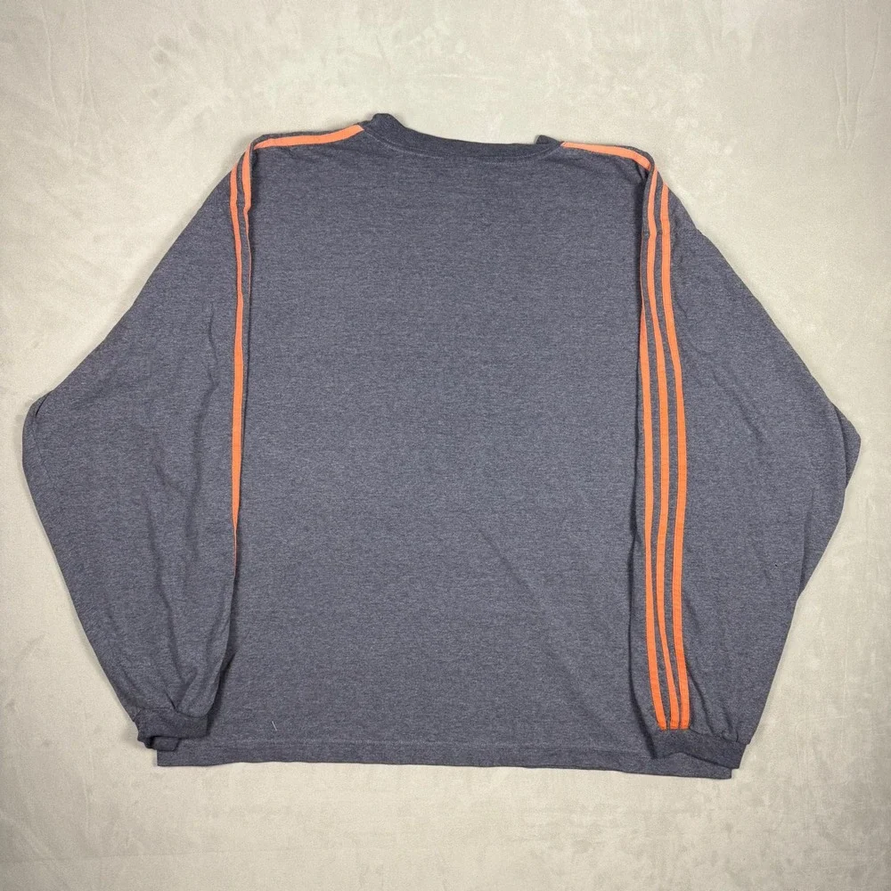 90s Mens Adidas Long Sleeve Side Stripe T-Shirt Streetwear Navy XL